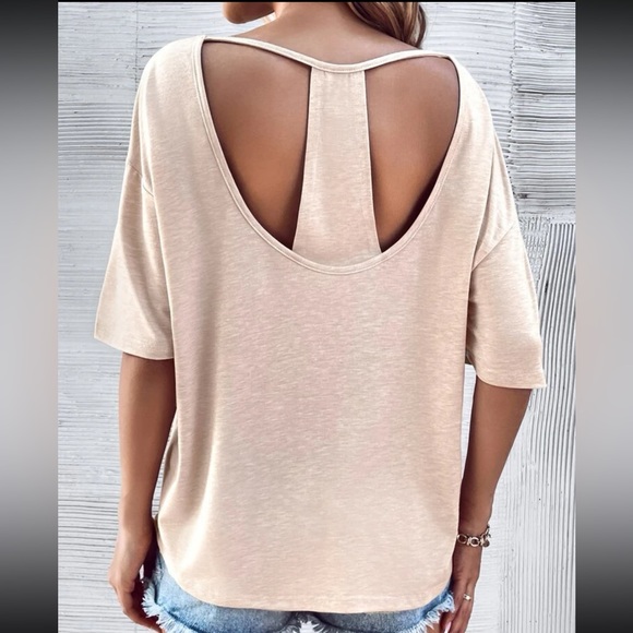 Classic Loose Fit Cut Out Back Batwing Sleeve Tee T Shirt Top Blouse Black - Picture 4 of 6